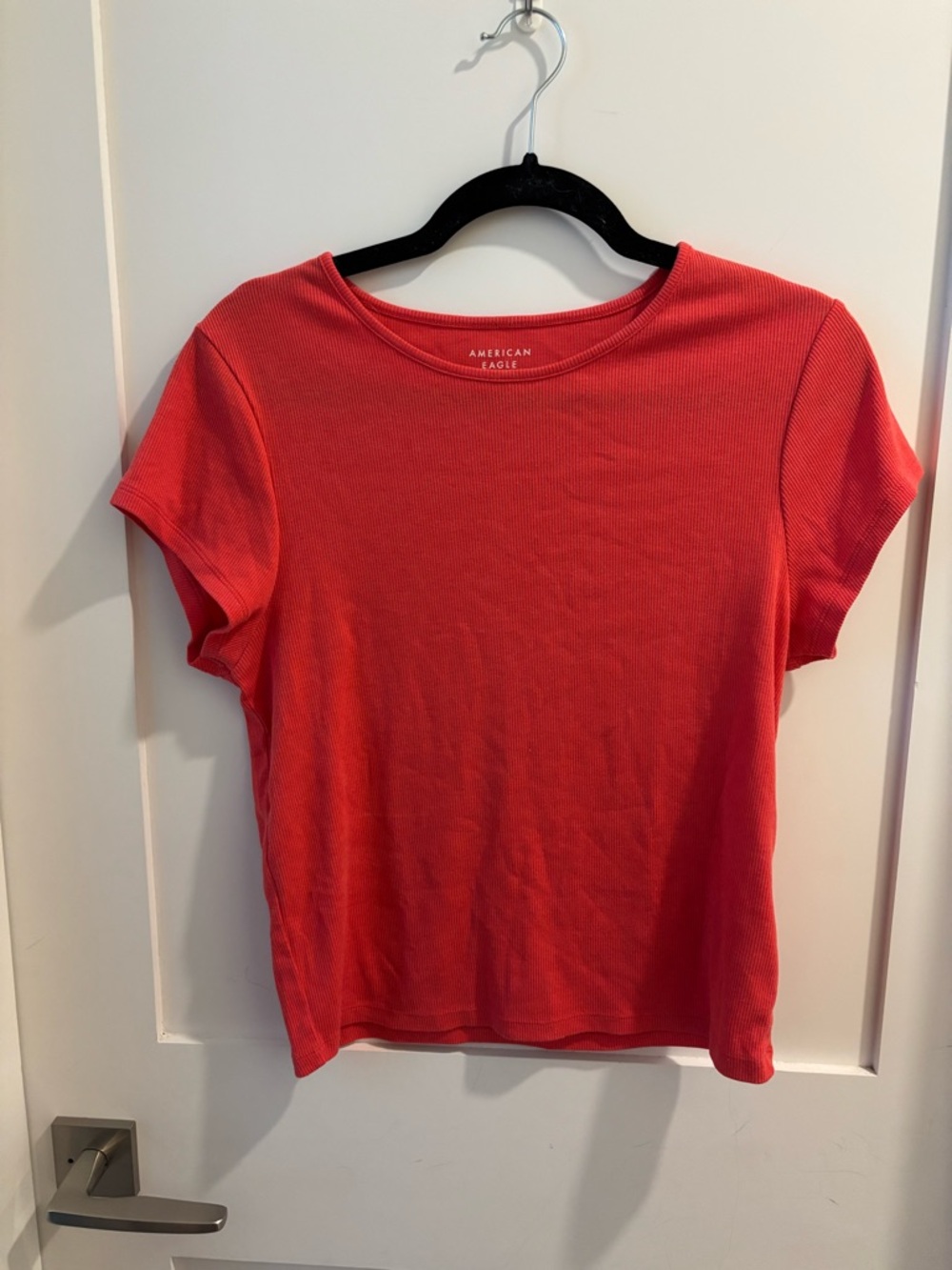 American Eagle Outfitters Coral-Red Ribbed Short Sleeve Tee